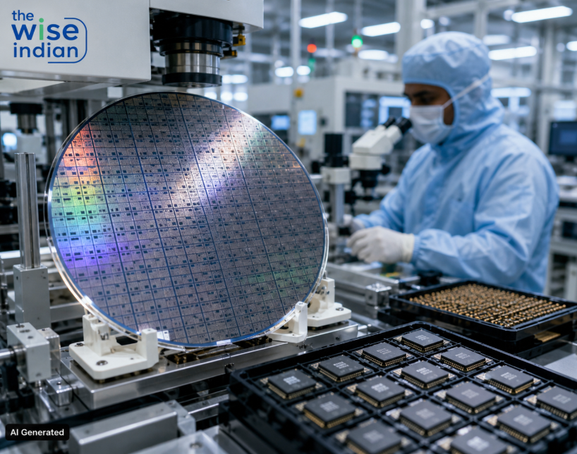 India semiconductor fab with silicon wafer and packaged chips