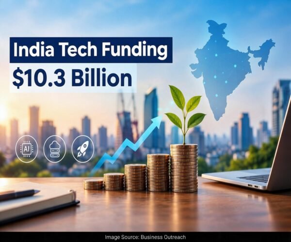 Indian tech startup funding rising to $10.3 billion in 2026 while the number of deals declines.
