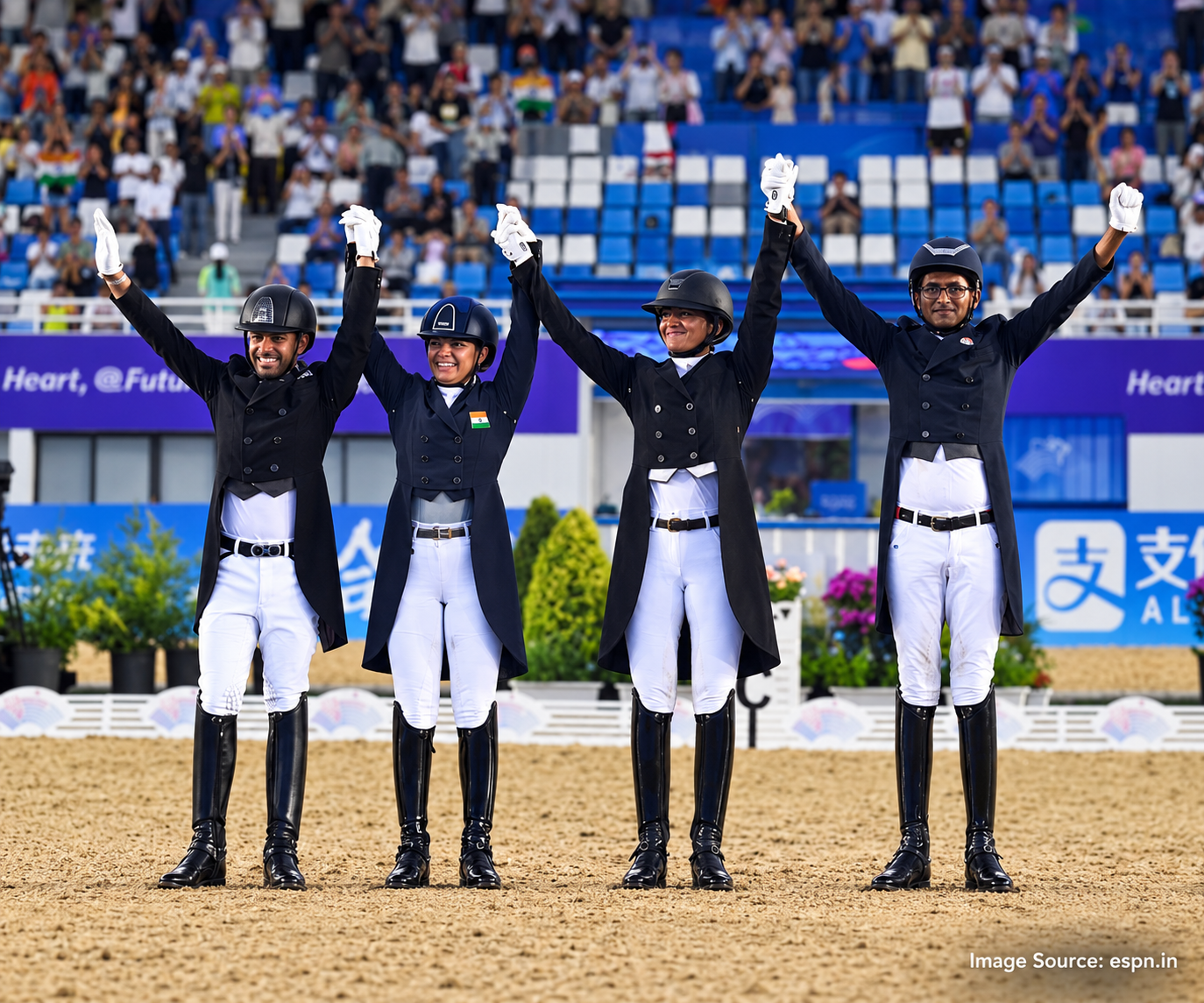 Indian dressage team riders and their horses at the Hangzhou Asian Games
