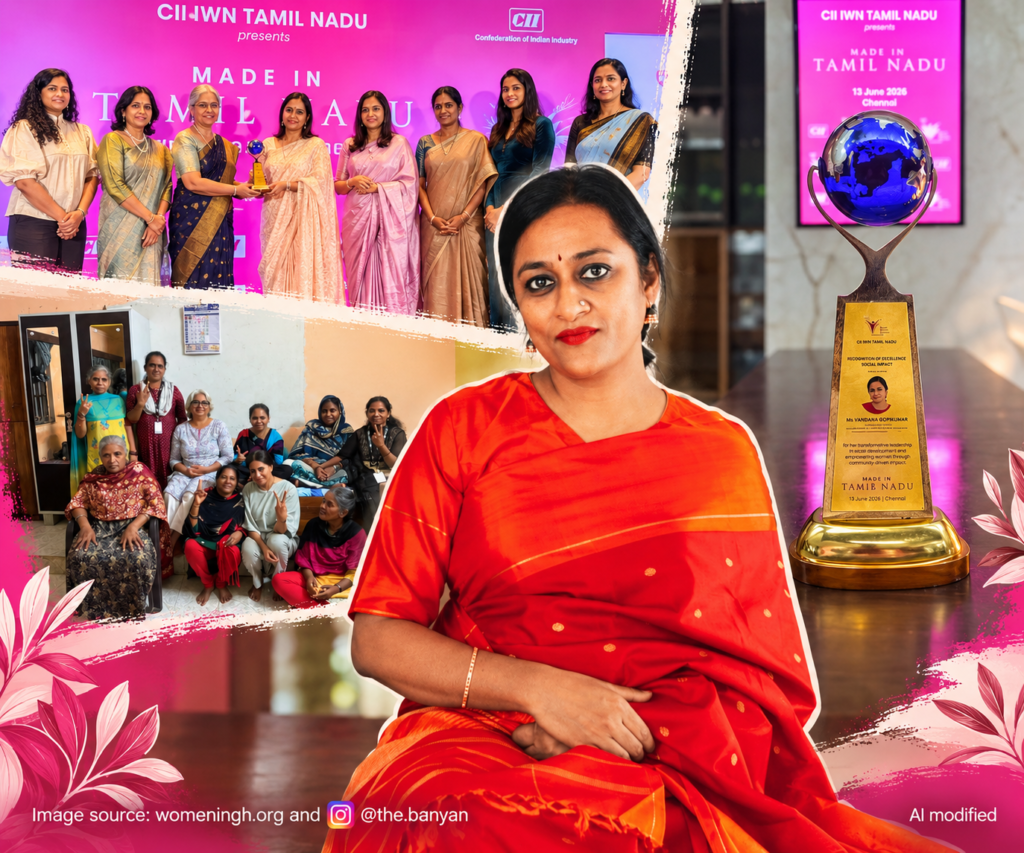 Vandana Gopikumar, co-founder of The Banyan in Chennai, with her organisation's team and community homes