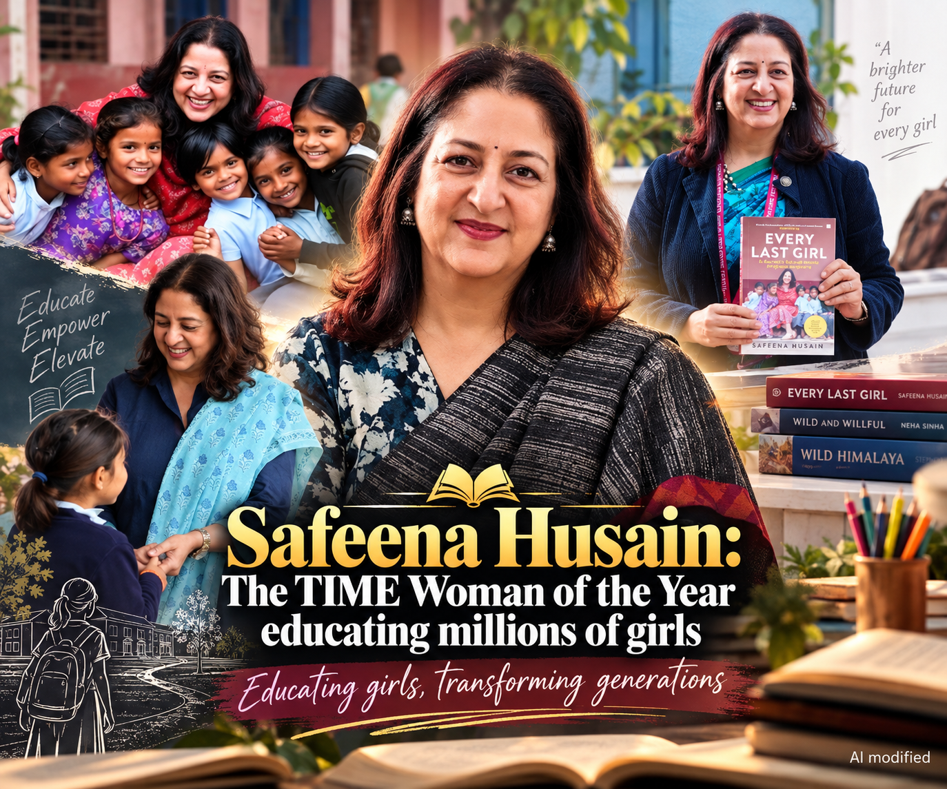 Safeena Husain talks with a group of women and girls in a Rajasthan village