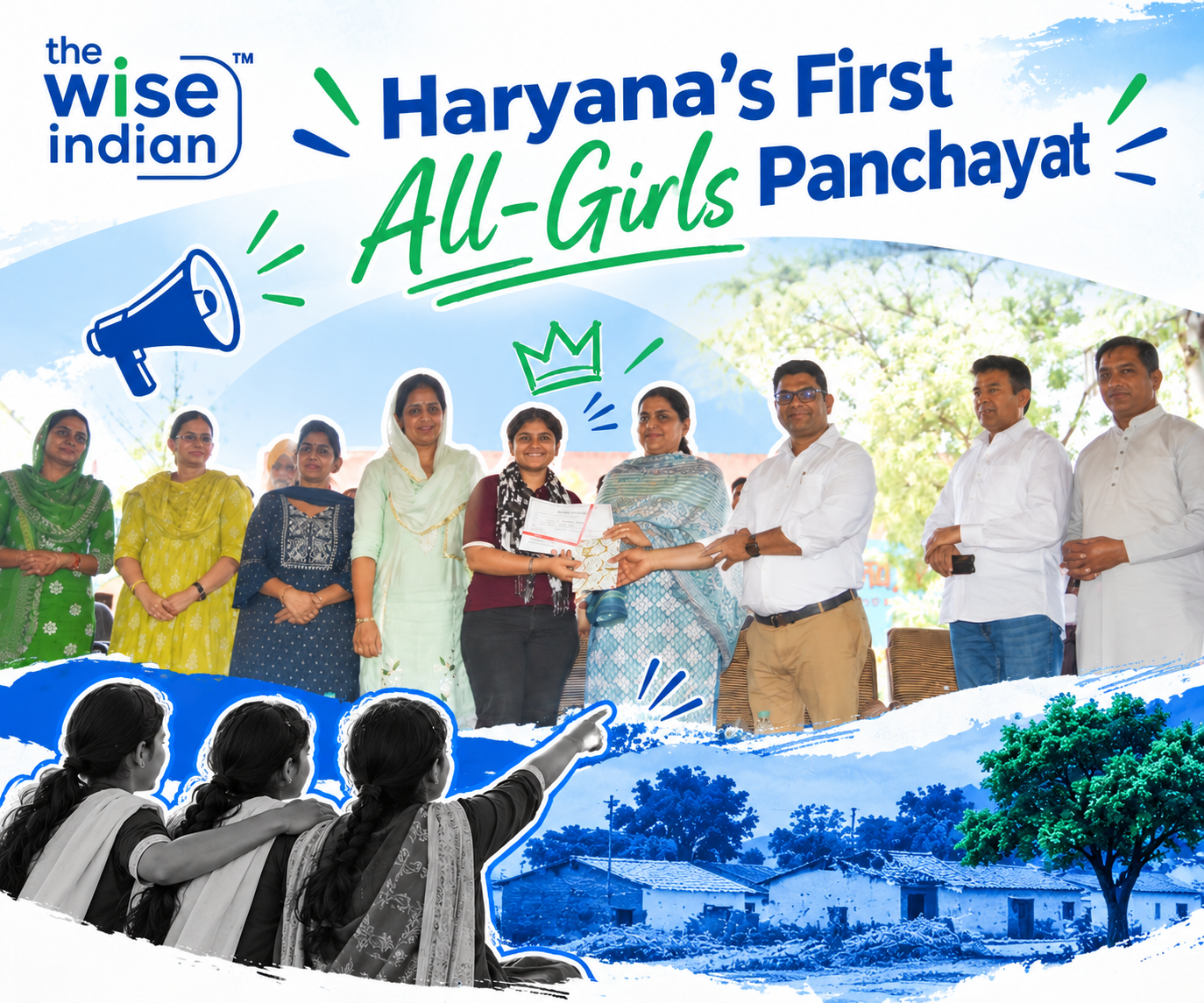 Girls’ Panchayat in Haryana’s Barseen village, featuring young leader Astuti Kamboj at a community event promoting girls’ leadership and participation in village governance.