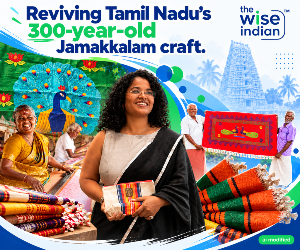 Reviving Tamil Nadu’s 300-year-old Jamakkalam craft with traditional textile weavers, colourful handwoven rugs, and artisan heritage.
